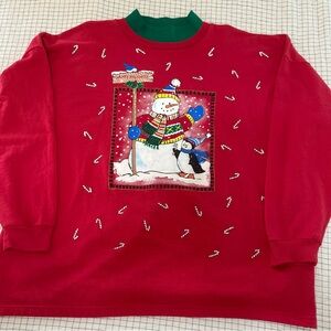 Vintage Mock Neck Red Snowman Sweater
